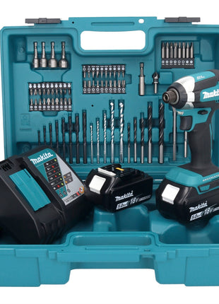 Makita DTD 153 RTX1 Akku Schlagschrauber 18 V 170 Nm 1/4" Brushless + 2x Akku 5,0 Ah + Ladegerät + 74 tlg. Zubehörset + Koffer