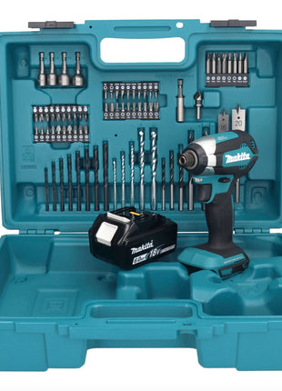 Makita DTD 153 G1X1 Akku Schlagschrauber 18 V 170 Nm 1/4" Brushless + 1x Akku 6,0 Ah + 74 tlg. Zubehörset + Koffer - ohne Ladegerät