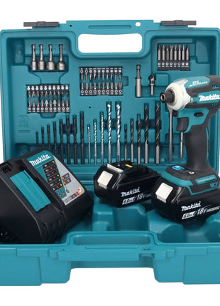 Makita DTD 171 RGX1 Akku Schlagschrauber 18 V 180 Nm 1/4" Brushless + 2x Akku 6,0 Ah + Ladegerät + 74 tlg. Zubehörset + Koffer