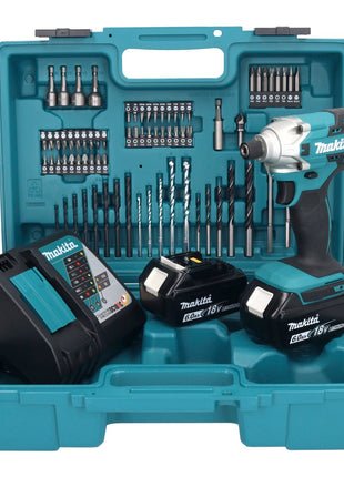 Makita DTD156RGX1 Visseuse à percussion sans fil 155Nm 18V 1/4" + 2x Batteries 6,0Ah + Chargeur + Coffret + Set d'accessoires, 74 pcs.