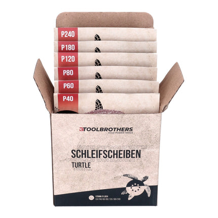 Makita DBO 180 RT1J Akku Exzenterschleifer 18 V 125 mm + 1x Akku 5,0 Ah + Ladegerät + Toolbrothers TURTLE Schleifset + Makpac - Toolbrothers