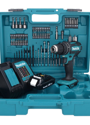 Makita DHP 482 SY1X1 Akku Schlagbohrschrauber 18 V 62 Nm + 1x Akku 1,5 Ah + Ladegerät + 74 tlg. Zubehörset + Koffer