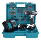 Makita DHP 482 SYX1W Akku Schlagbohrschrauber 18 V 62 Nm + 2x Akku 1,5 Ah + Ladegerät + 74 tlg. Zubehörset + Koffer