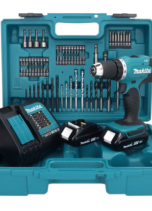 Makita DDF 453 SYX1 Akku Bohrschrauber 18 V 42 Nm + 2x Akku 1,5 Ah + Ladegerät + 74 tlg. Zubehörset + Koffer