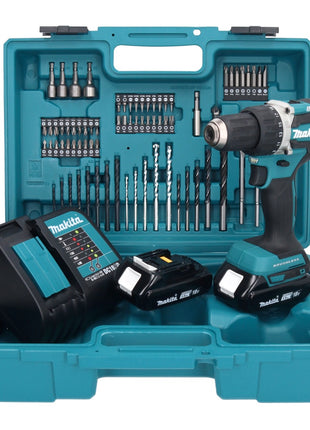 Makita DDF 484 SYX1 Akku Bohrschrauber 18 V 54 Nm + 2x Akku 1,5 Ah + Ladegerät + 74 tlg. Zubehörset + Koffer