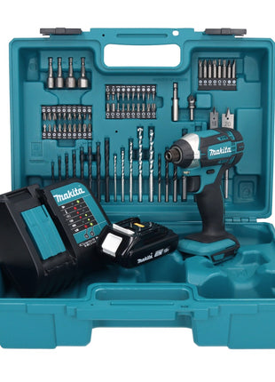 Makita DTD 152 SY1X1 Akku Schlagschrauber 18 V 165 Nm 1/4" + 1x Akku 1,5 Ah + Ladegerät + 74 tlg. Zubehörset + Koffer