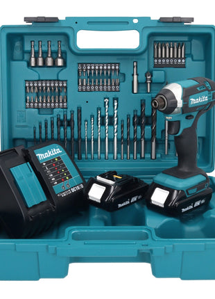 Makita DTD 152 SYX1 llave de impacto inalámbrica 18 V 165 Nm 1/4" + 2x baterías 1,5 Ah + cargador + set de accesorios 74 piezas + estuche