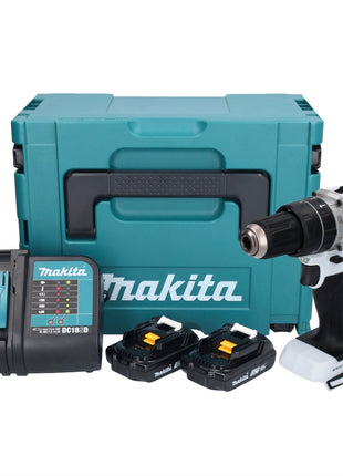 Makita DHP 484 SYJ W Taladro percutor inalámbrico 18 V 54 Nm sin escobillas blanco + 2x baterías 1,5 Ah + cargador + Makpac