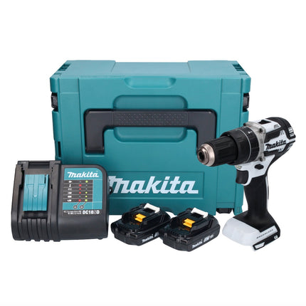 Makita DHP 484 SYJ W Akku Schlagbohrschrauber 18 V 54 Nm Brushless Weiß + 2x Akku 1,5 Ah + Ladegerät + Makpac
