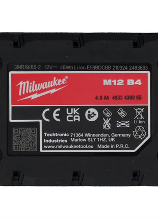 Milwaukee Akku Set 2x M12 B4 12 V 4,0 Ah / 4000 mAh Li-Ion Einschub Akku ( 2x 4932430065 ) - Toolbrothers