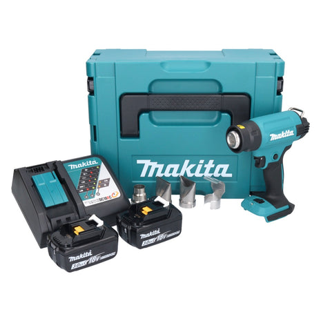 Makita DHG 181 RFJ soplador de aire caliente a batería 18 V 150 - 550°C + 2x baterías 3,0 Ah + cargador + Makpac