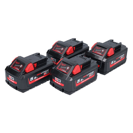 Milwaukee M18 HB 5,5 Akku Set 4x 18 V 5,5 Ah / 5500 mAh Li-Ion High Output ( 4x 4932464712 ) mit Ladestandsanzeige
