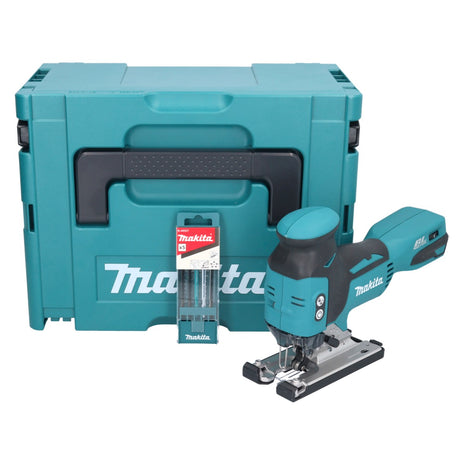 Seghetto alternativo a batteria Makita DJV 181 ZJ 18 V Brushless + set di lame per seghetto alternativo da 5 pezzi + Makpac - senza batteria, senza caricabatterie