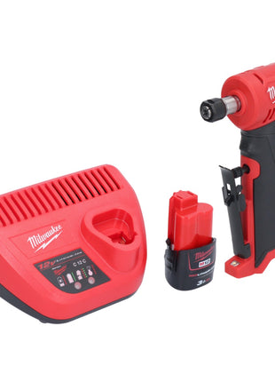 Milwaukee M12 FDGA-301 Geradschleifer abgewinkelt 12 V 6 / 8 mm Brushless + 1x Akku 3,0 Ah + Ladegerät