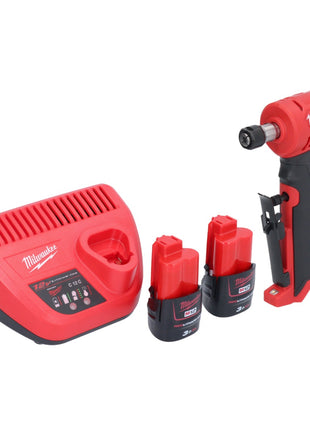 Milwaukee M12 FDGA-302 Geradschleifer abgewinkelt 12 V 6 / 8 mm Brushless + 2x Akku 3,0 Ah + Ladegerät