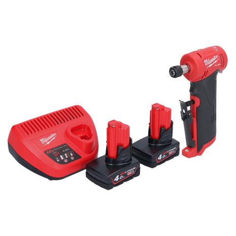 Milwaukee M12 FDGA-402 Meuleuse droite inclinée 12 V 6 / 8 mm Brushless + 2x batterie 4,0 Ah + chargeur de batterie