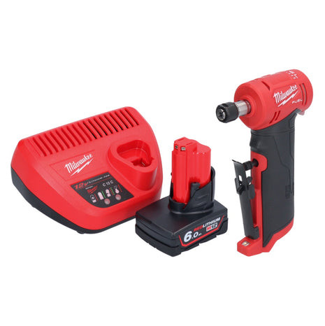 Milwaukee M12 FDGA-601 Geradschleifer abgewinkelt 12 V 6 / 8 mm Brushless + 1x Akku 6,0 Ah + Ladegerät