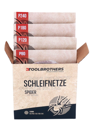 DBO 180 Z Akku Exzenterschleifer 18 V 125 mm + Toolbrothers SPIDER Netzschleifmittel Set - ohne Akku, ohne Ladegerät, Ideal für Heimwerker, Schleifen, fest montierte Staubbox - Toolbrothers