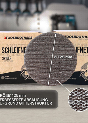 Metabo FSX 200 Intec Exzenterschleifer 240 W 125 mm + 2x Toolbrothers SPIDER Schleifnetz Set + Koffer