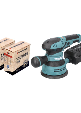 Makita BO 5041 Exzenterschleifer / Schleifmaschine 300 W 125 mm + 2x Toolbrothers SPIDER Netzschleifmittel Set - Toolbrothers