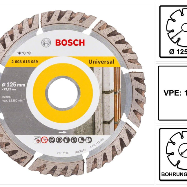 Bosch Standard for Universal Diamanttrennscheibe 125 x 22,23 mm 10 Stk. ( 2608615060 ) für Beton, Stahl-Beton, Back-, Kalk- und Sand-Stein
