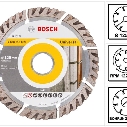 Bosch Standard for Universal Diamanttrennscheibe 125 x 22,23 mm ( 2608615059 ) für Beton, Stahl-Beton, Back-, Kalk- und Sand-Stein