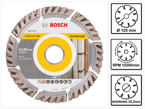 Bosch Standard for Universal Diamanttrennscheibe 125 x 22,23 mm ( 2608615059 ) für Beton, Stahl-Beton, Back-, Kalk- und Sand-Stein