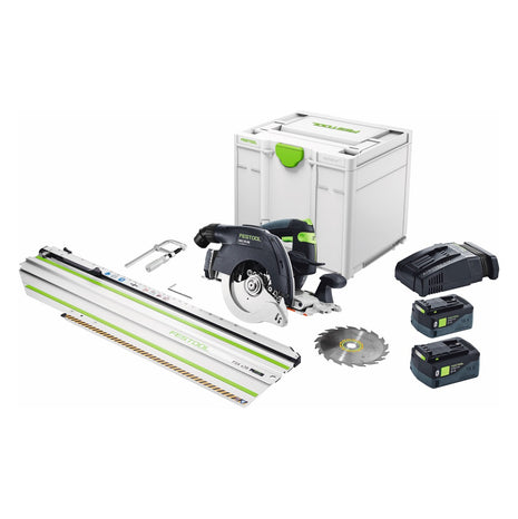 Festool HKC 55 5,0 EBI-Set-FSK 420 Akku Handkreissäge 18 V 160 mm Brushless ( 577675 ) + 2x Akku 5,0 Ah + Ladegerät + Kappschiene + Systainer - Toolbrothers