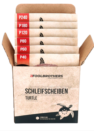 2x Toolbrothers TURTLE Schleifset 125mm + Milwaukee M18 BOS125-602 FC Akku Exzenterschleifer 18 V 125 mm + 2x Akku 6,0 Ah + Ladegerät