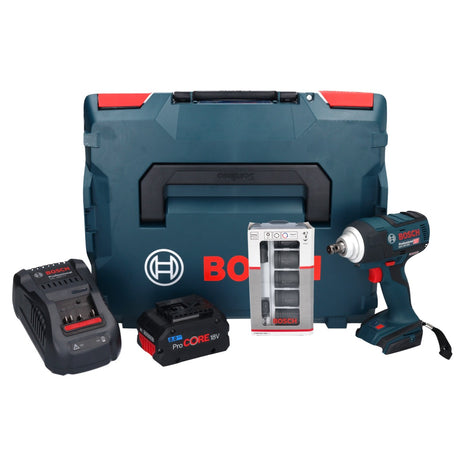 Llave de impacto a batería Bosch GDS 18V-300 18 V 300 Nm 1/2" sin escobillas + 1x batería ProCORE 8,0 Ah + cargador + juego de llaves de vaso de 7 piezas + L-Boxx