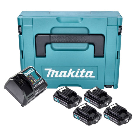 Zestaw Makita Power Source 4x akumulator BL 1021 B 12 V maks. 2,0 Ah CXT ( 4x 197396-9 ) + ładowarka DC 10 SB ( 197363-4 ) + Makpac