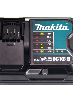 Kit de fuente de alimentación Makita 4x batería BL 1021 B 12 V máx. 2,0 Ah CXT (4x 197396-9) + cargador DC 10 SB (197363-4) + Makpac