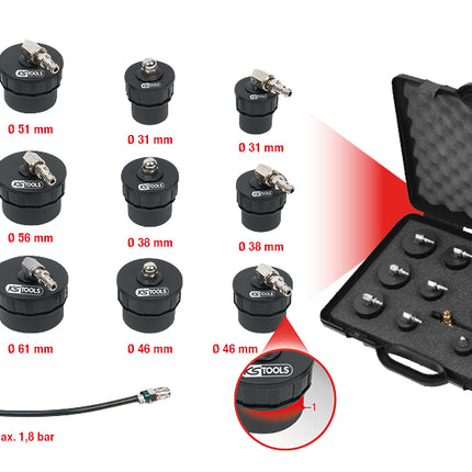 KS TOOLS Turbolader-Bajonett-Ladeluft-System-Prüfkoffer-Satz, 13-tlg ( 150.1825 ) - Toolbrothers