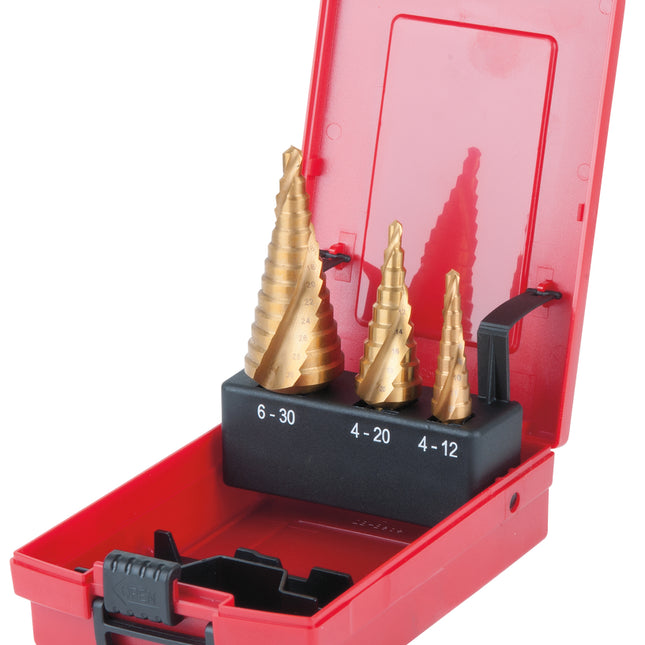 KS TOOLS HSS TiN Stufenbohrer-Satz, Kunststoffkassette 3-tlg ( 330.2424 ) - Toolbrothers