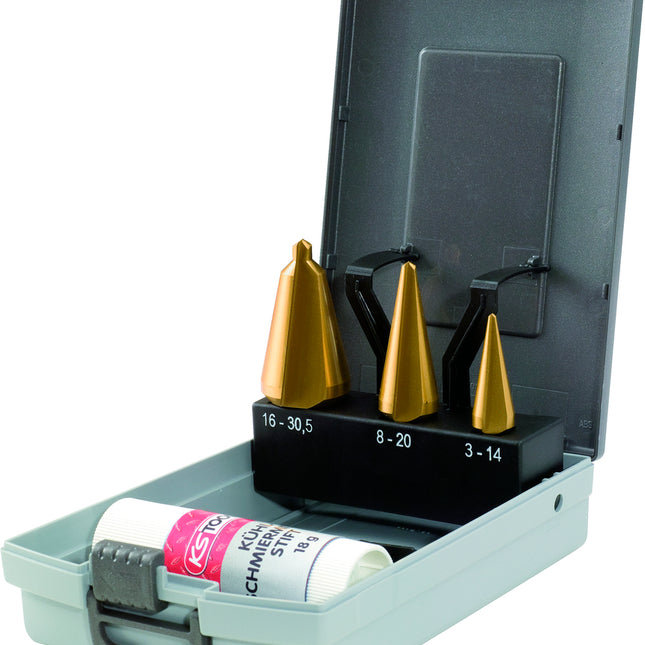 KS TOOLS HSS TiN Blechschälbohrer-Satz, Kunststoffkassette 4-tlg ( 336.0553 ) - Toolbrothers