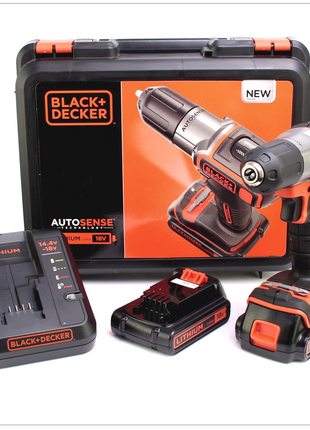 Black & Decker ASD 18 KB 18 V Autosense Akku Bohrschrauber mit 2 x 1,5 Ah Akku, Lader im Koffer - Toolbrothers