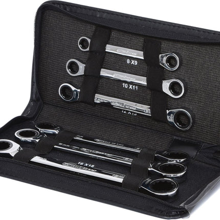 KS TOOLS GEARplus Doppel-Ratschenringschlüssel-Satz, 6-tlg Lederetui ( 503.4557 ) - Toolbrothers