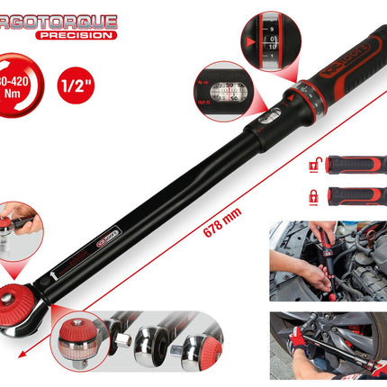 KS TOOLS 1/2" ERGOTORQUE®precision Ratschen-Drehmomentschlüssel Drehknopf, 80-420Nm ( 516.1482 ) - Toolbrothers