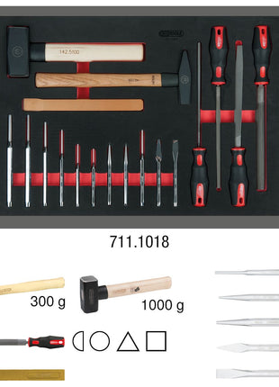 KS TOOLS Feilen-, Meißel- und Hammer-Satz, 18-tlg in 1/1 Systemeinlage ( 711.1018 )