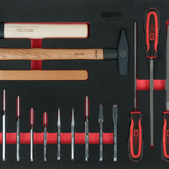 KS TOOLS Feilen-, Meißel- und Hammer-Satz, 18-tlg in 1/1 Systemeinlage ( 711.1018 )