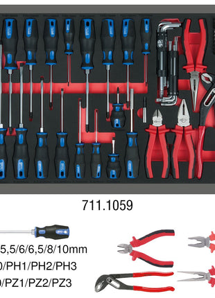 KS TOOLS Zangen- und Schraubendreher-Satz, 59-tlg in 1/1 Systemeinlage ( 711.1059 )