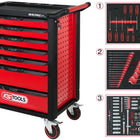 KS TOOLS RACINGline SCHWARZ/ROT Werkstattwagen mit 7 Schubladen und 215 Premium-Werkzeugen ( 826.7215 ) - Toolbrothers