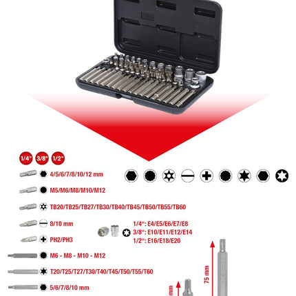 KS TOOLS 1/4"+3/8"+1/2" Torx-Steckschlüssel- und Bit-Satz, 57-tlg ( 911.4305 ) - Toolbrothers