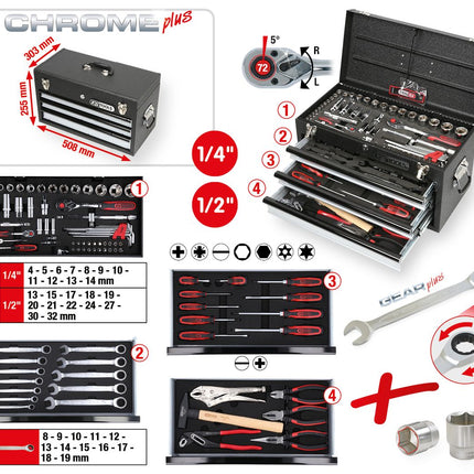 KS TOOLS 1/4"+1/2" CHROMEplus Universal-Werkzeug-Satz, 99-tlg GEAR ( 918.0100 ) - Toolbrothers