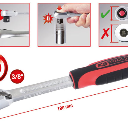 KS TOOLS 3/8" SlimPOWER Umschaltknarre,72 Zahn ( 920.3890 ) - Toolbrothers