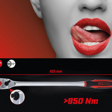 KS TOOLS 1/2" Monster Umschaltknarre, lang, 100 Zahn ( 935.1295 ) - Toolbrothers