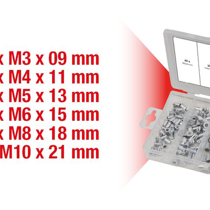 KS TOOLS Sortiment Gewindenieten, Aluminium, M3x9mm-M10x21mm, 150-tlg ( 970.0620 ) - Toolbrothers