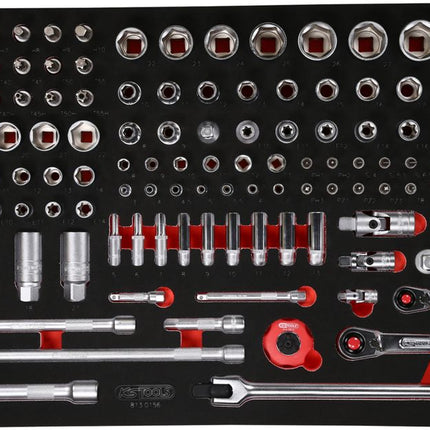KS TOOLS 1/4'' + 3/8'' + 1/2'' Steckschlüssel-Satz in Schaumstoffeinlage, 156-tlg ( 813.0156 )