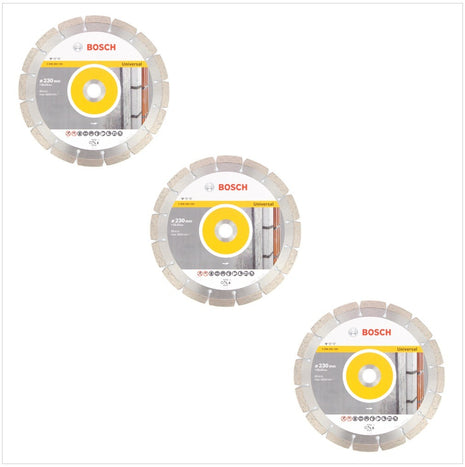 Bosch Standard Universal Diamant Trennscheibe 230 mm 3 Stk. ( 3x 2608615065 ) Beton Aufnahme 22,23 mm - Toolbrothers