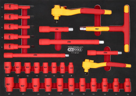 KS TOOLS 3/8"+1/2" Isolierter Steckschlüssel-Satz mit Drehmomentschlüssel in Schaumstoffeinlage, 31-tlg ( 117.6131 ) - Toolbrothers